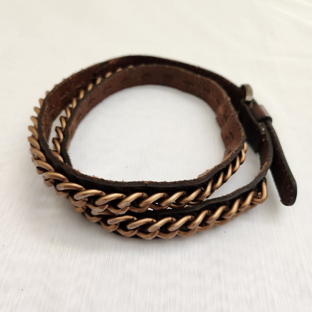 Banana Republic Belt Women's M Brown Genuine Leather Copper Chain Biker Belt - Picture 4 of 15